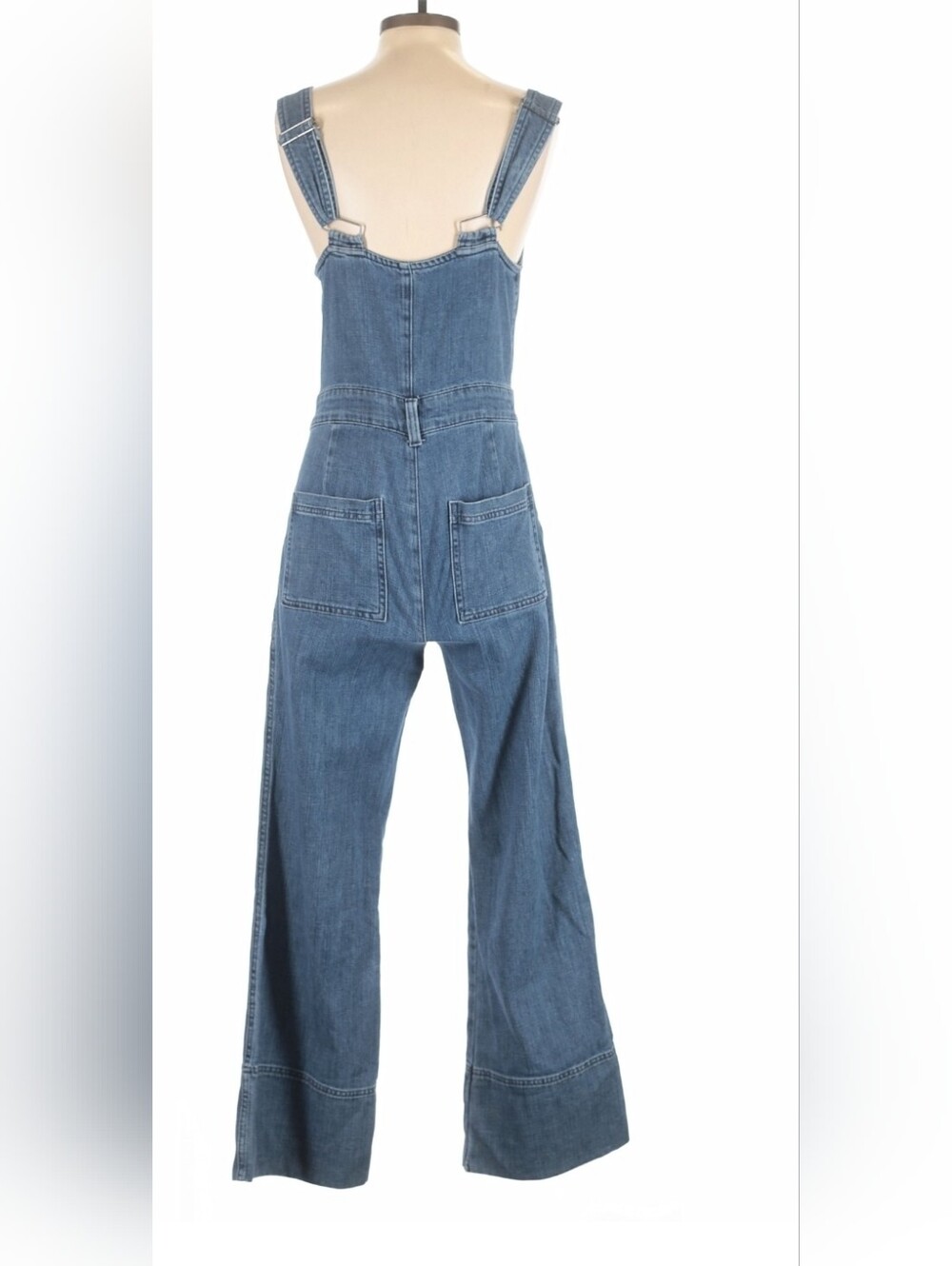 Aerie Medium Blue Button-Front Wide Leg Denim Overalls - Picture 16 of 16